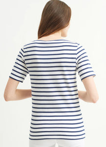 Saint James Breton Stripe Short-Sleeve T-Shirt - white with blue stripes