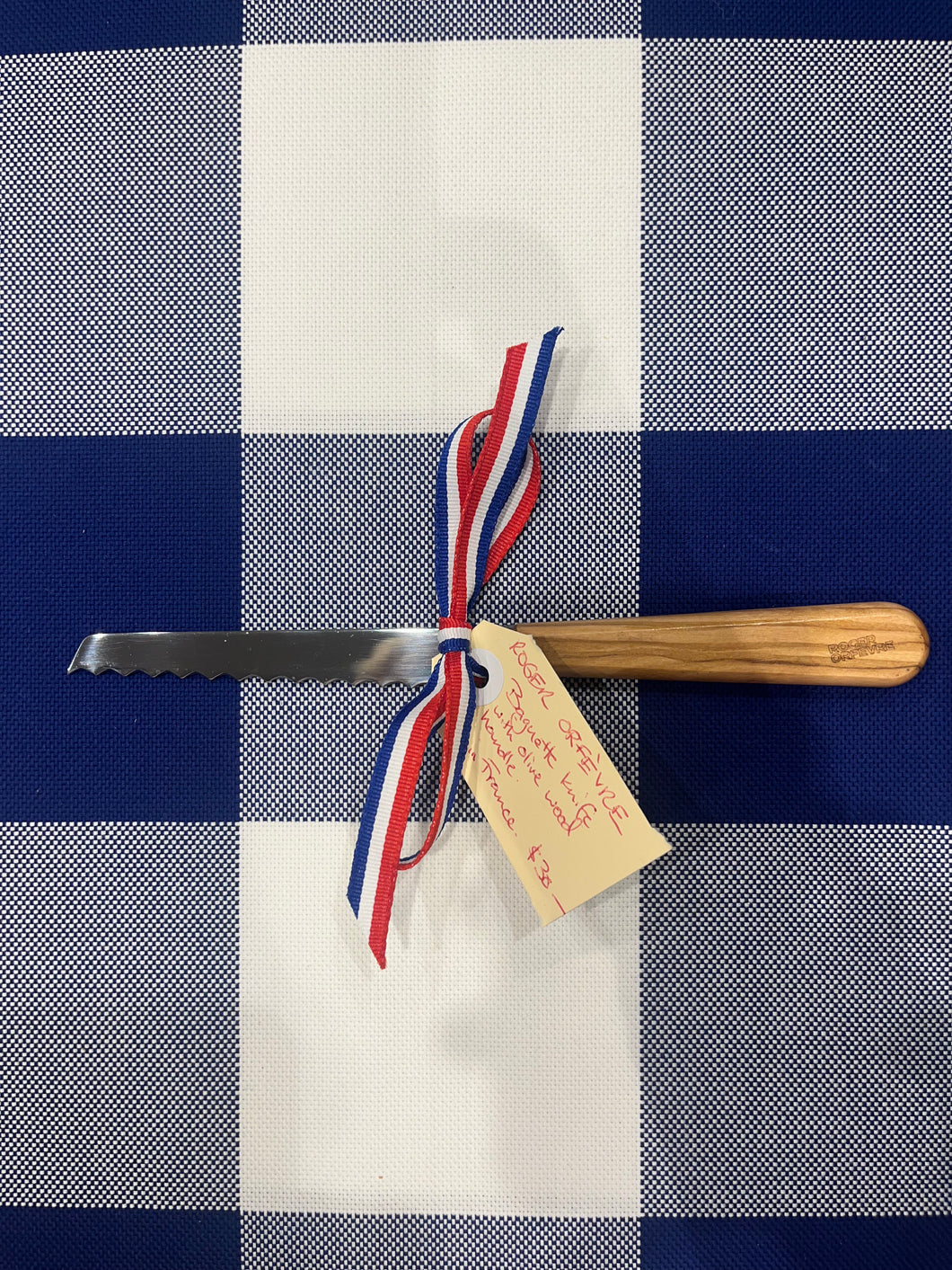 Roger Orfèvre baguette knife with olive wood handle
