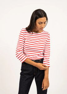 Saint James Breton Stripe Galathée ll 3/4-Sleeve T-Shirt - neige/tulipe
