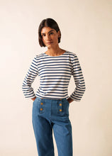 Saint James Breton Stripe Galathée ll 3/4-Sleeve T-Shirt - white and navy stripe