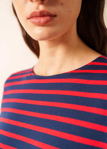 Saint James Breton Stripe Galathée ll 3/4-Sleeve T-Shirt - navy and red stripe