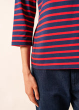 Saint James Breton Stripe Galathée ll 3/4-Sleeve T-Shirt - navy and red stripe
