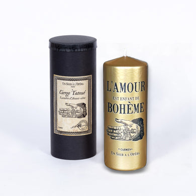 Carmen tattooed pillar candle by Un Soir à l’Opéra