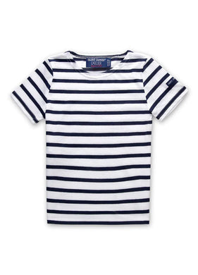 Saint James Breton Stripe Short-Sleeve Kids T-Shirt - white with blue stripes