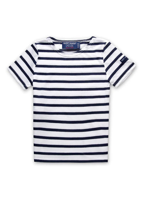 Saint James Breton Stripe Short-Sleeve Kids T-Shirt - white with blue stripes