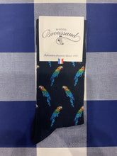 A pandemonium of parrots navy socks by Maison Broussaud