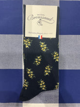 Olive branch navy socks by Maison Broussaud