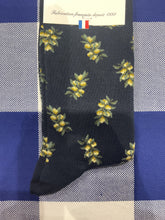 Olive branch navy socks by Maison Broussaud