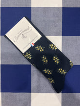 Olive branch navy socks by Maison Broussaud