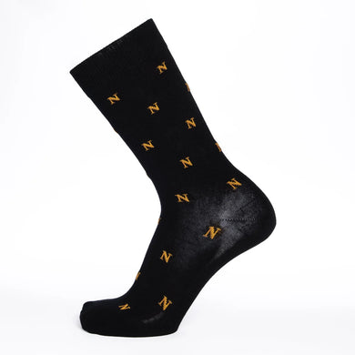 Napoleon ‘N’ allover black socks by Maison Broussaud