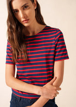 Saint James Breton Stripe Short-Sleeve T-Shirt - blue with red stripes (Levant modern marine/tulipe)