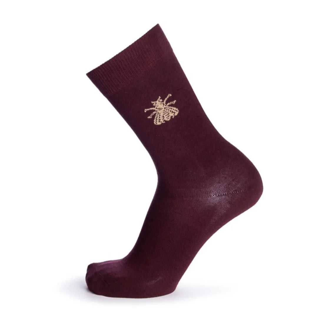 The Napoleon Bee burgundy sock by Maison Broussaud