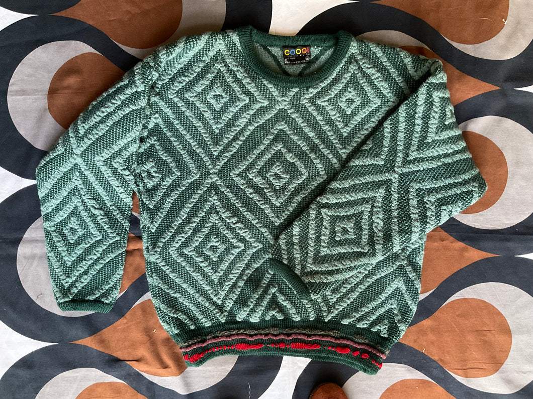 Vintage COOGI 3D knitted crew neck woollen jumper, made in Australia, Small