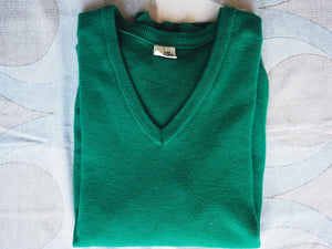 Vintage 1980s v-neck pure wool green jumper, made in Australia, XXL