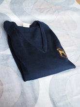 Vintage 1980s v-neck pure wool navy jumper, made in Australia, Large