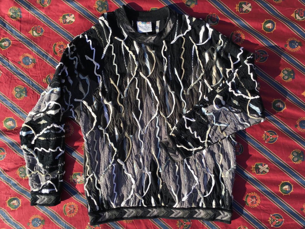 Vintage Coogi 3D-knitted cotton crew-neck jumper, Large.