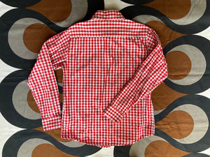 COMME des GARÇONS BLACK / MediCom Bearbrick colab red and white check long-sleeve shirt, made in Japan, Small.